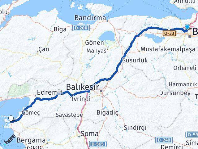 Bursa Osmangazi Yunuseli Ayvalık Balıkesir Arası Kaç Km - Yol Haritası
