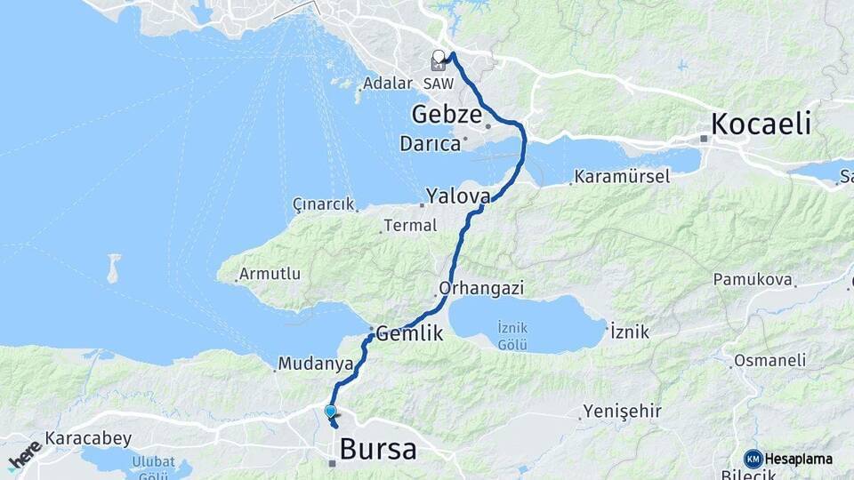 Bursa Otogarı Sabiha Gökçen Havalimanı Arası Kaç Km - Yol Tarifi
