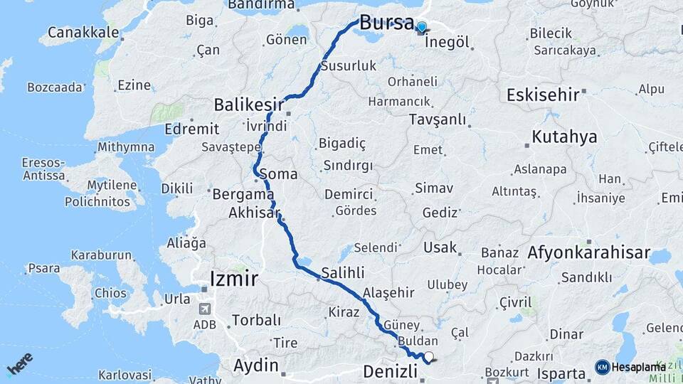 Bursa Pamukkale Denizli Arası Kaç Km - Yol Haritası