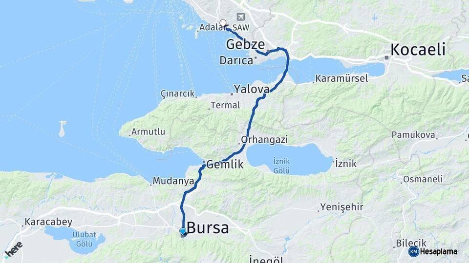 Bursa Pendik İstanbul Arası Kaç Km - Yol Haritası