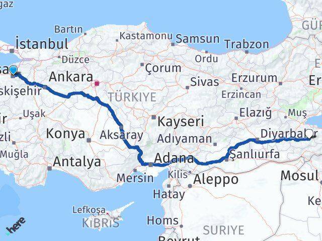 Bursa Pervari Siirt Arası Kaç Km - Yol Haritası