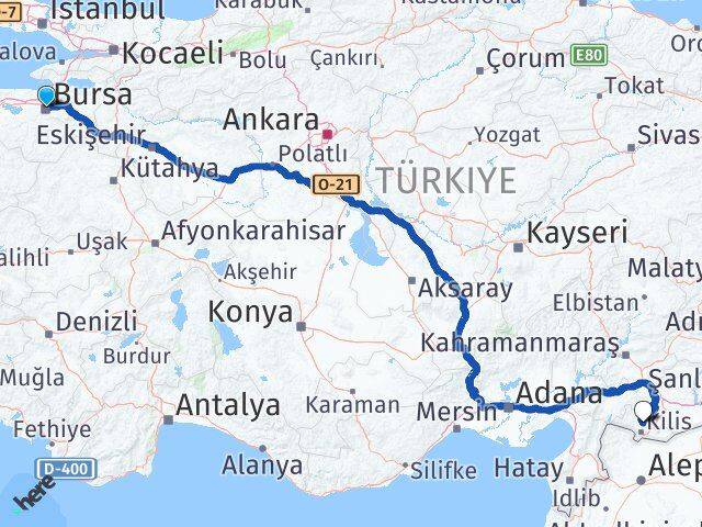 Bursa Polateli Kilis Arası Kaç Km - Yol Haritası