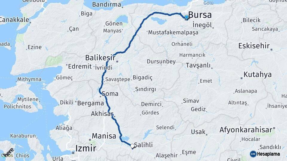 Bursa Salihli Manisa Arası Kaç Km - Yol Haritası