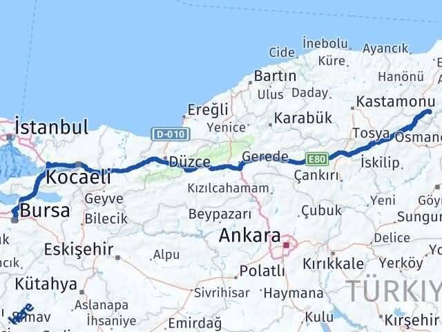 Bursa Saraydüzü Sinop Arası Kaç Km - Yol Haritası