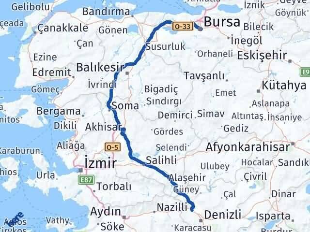 Bursa Sarayköy Denizli Arası Kaç Km - Yol Haritası