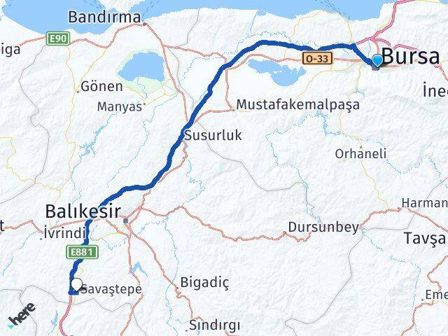 Bursa Savaştepe Balıkesir Arası Kaç Km - Yol Haritası