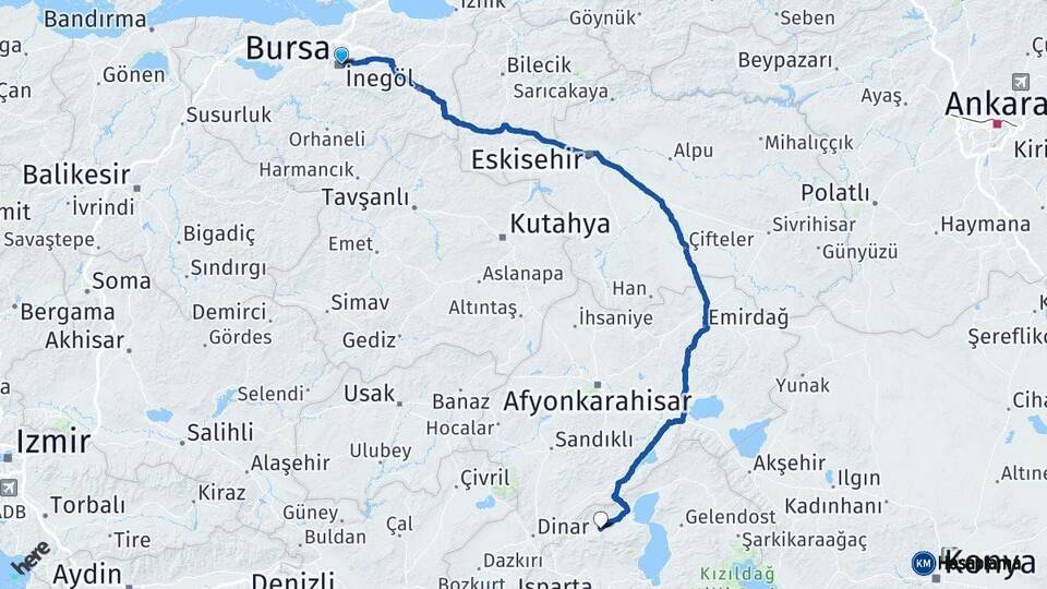 Bursa Senirkent Isparta Arası Kaç Km - Yol Haritası
