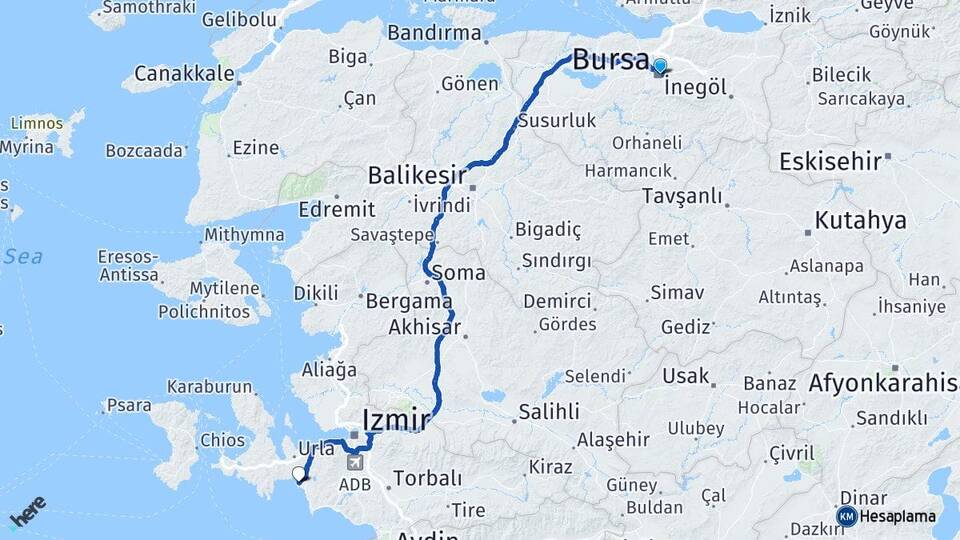Bursa Sığacık Seferihisar İzmir Arası Kaç Km - Yol Haritası