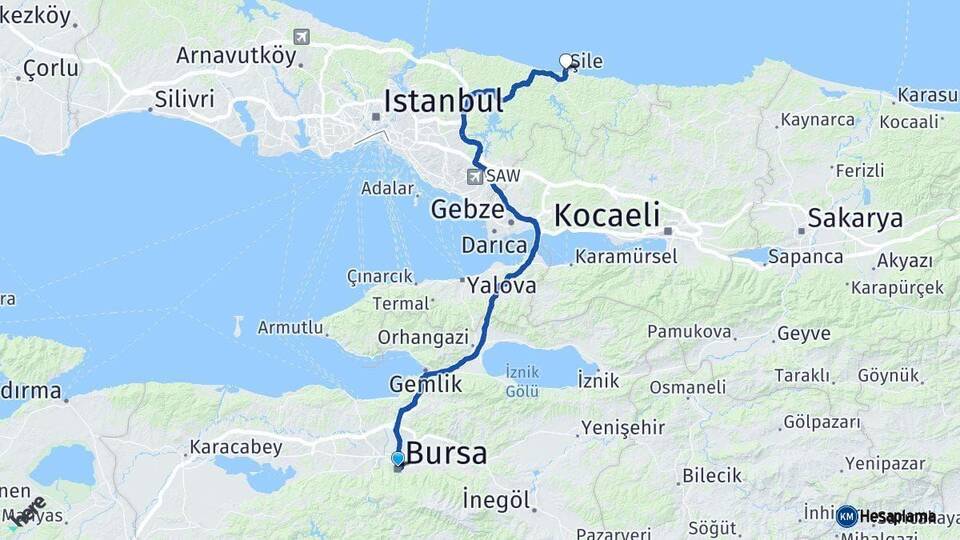 Bursa Şile İstanbul Arası Kaç Km - Yol Haritası