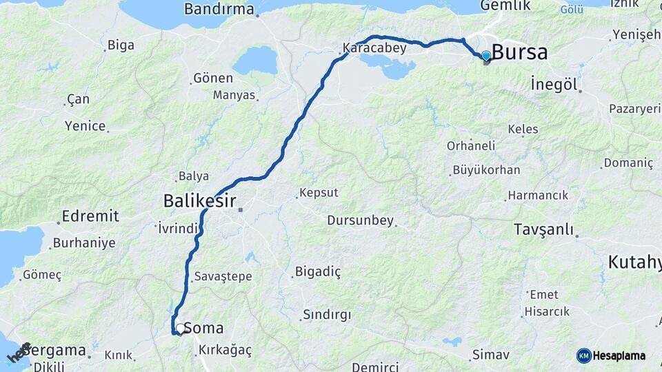 Bursa Soma Manisa Arası Kaç Km - Yol Haritası