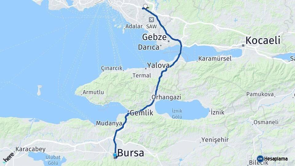 Bursa Sultanbeyli İstanbul Arası Kaç Km - Yol Haritası