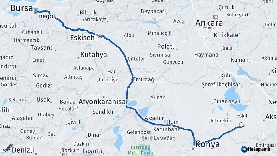 Bursa Sultanhanı Aksaray Arası Kaç Km - Yol Haritası