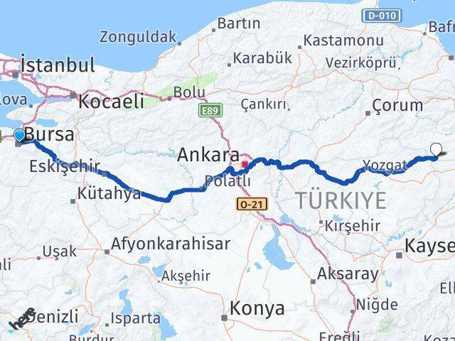 Bursa Sulusaray Tokat Arası Kaç Km - Yol Haritası