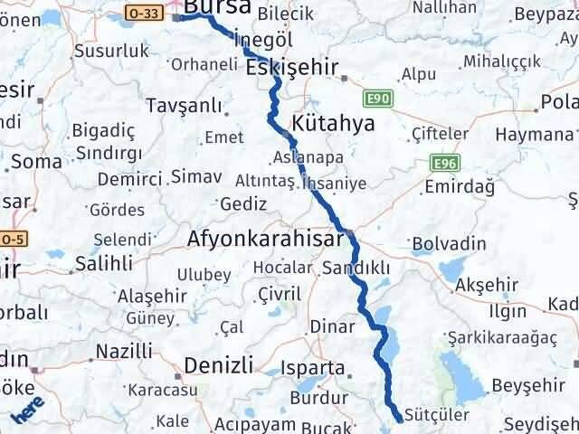 Bursa Sütçüler Isparta Arası Kaç Km - Yol Haritası