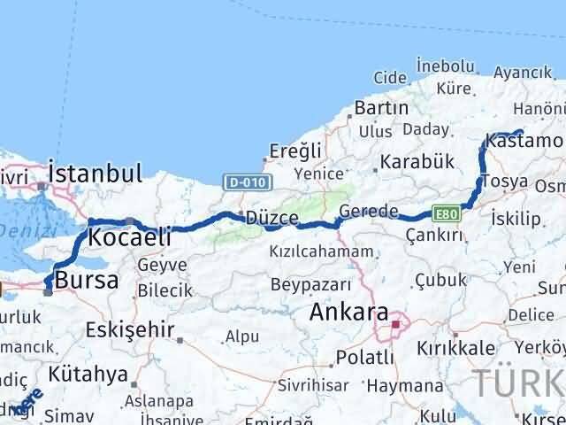 Bursa Taşköprü Kastamonu Arası Kaç Km - Yol Haritası