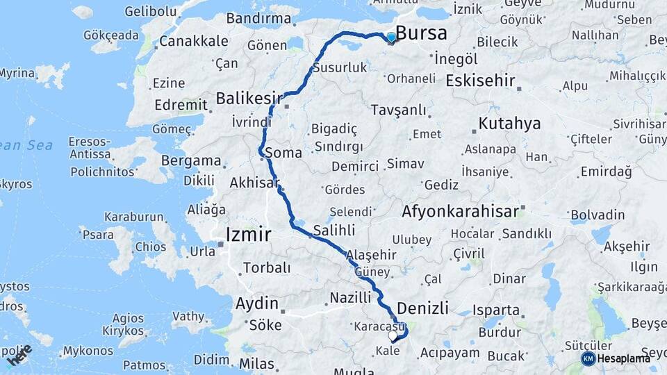 Bursa Tavas Denizli Arası Kaç Km - Yol Haritası