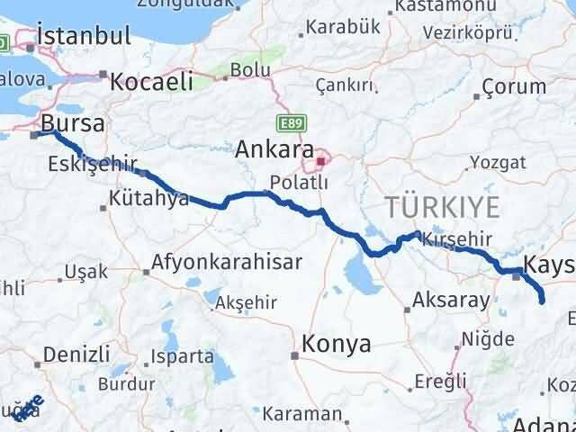 Bursa Tomarza Kayseri Arası Kaç Km - Yol Haritası