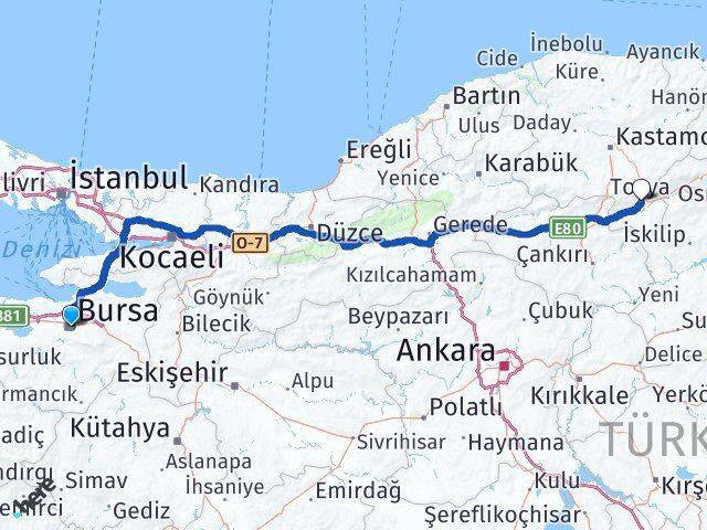Bursa Tosya Kastamonu Arası Kaç Km - Yol Haritası