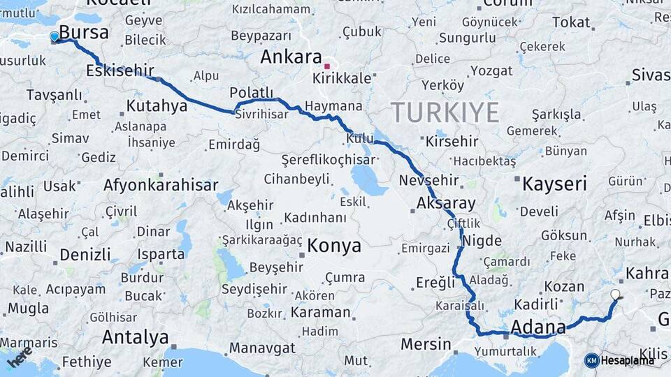 Bursa Türkoğlu Kahramanmaraş Arası Kaç Km - Yol Haritası