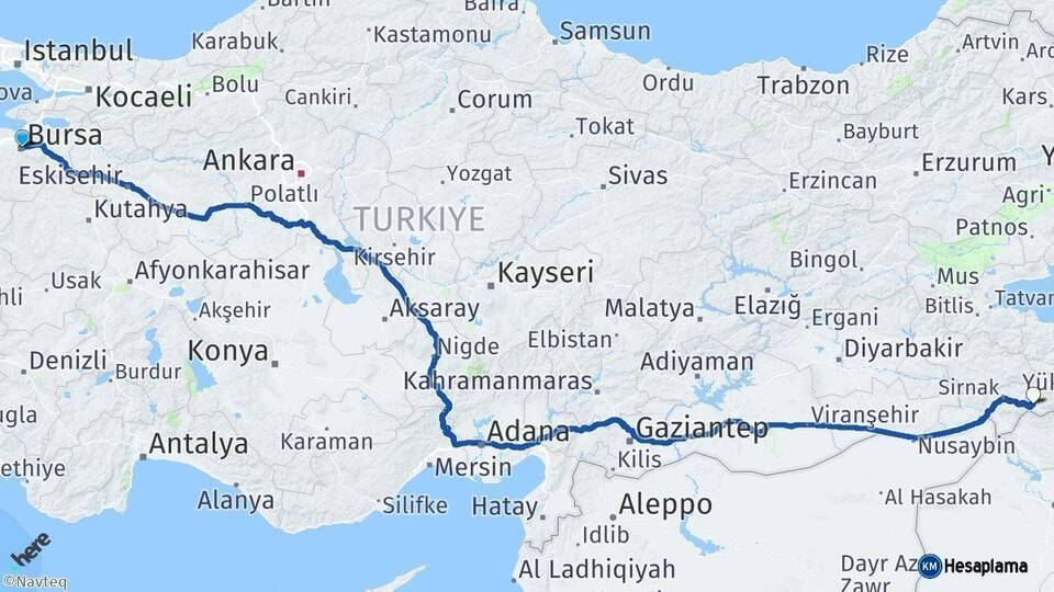 Bursa Uludere Şırnak Arası Kaç Km - Yol Haritası