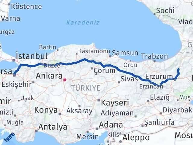 Bursa Uzundere Erzurum Arası Kaç Km - Yol Haritası