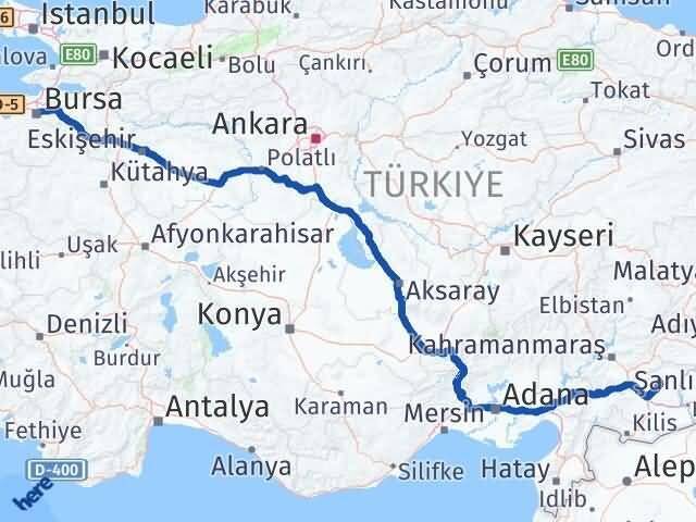 Bursa Yavuzeli Gaziantep Arası Kaç Km - Yol Haritası