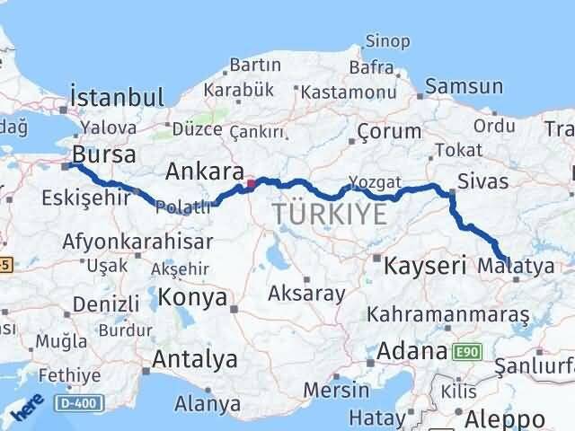 Bursa Yazıhan Malatya Arası Kaç Km - Yol Haritası