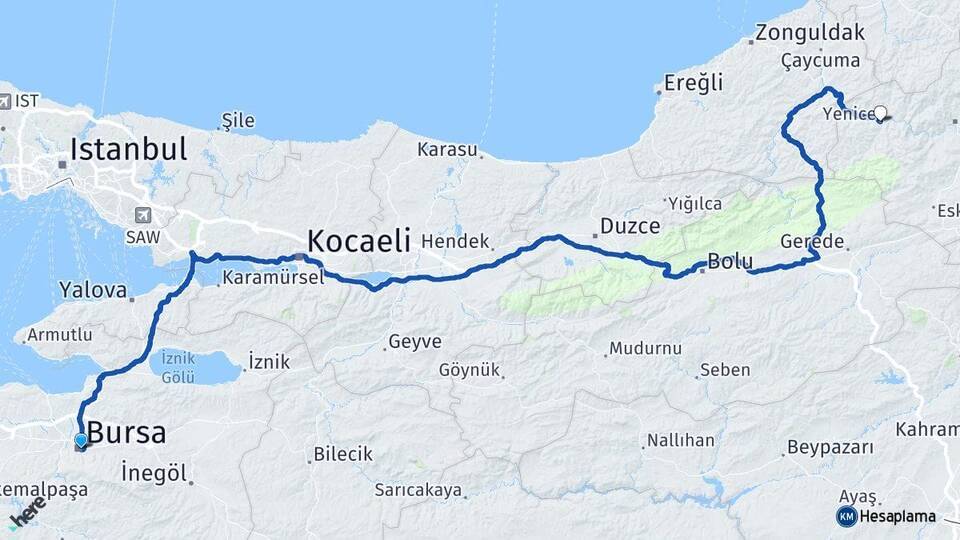 Bursa Yenice Arası Kaç Km - Yol Tarifi