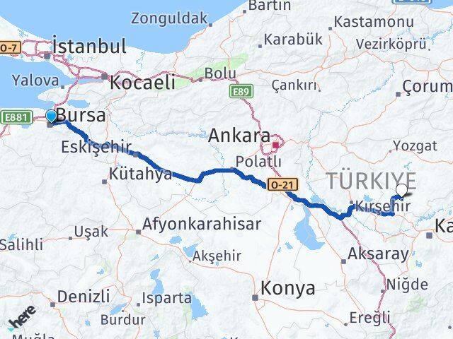 Bursa Yenifakılı Yozgat Arası Kaç Km - Yol Haritası