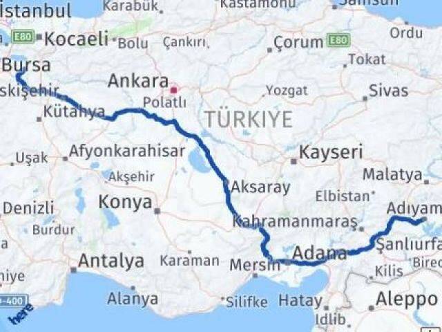 Bursa Yenişehir Adıyaman Arası Kaç Km - Yol Haritası