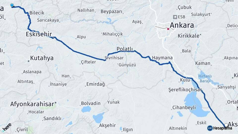 Bursa Yenişehir Aksaray Arası Kaç Km - Yol Haritası