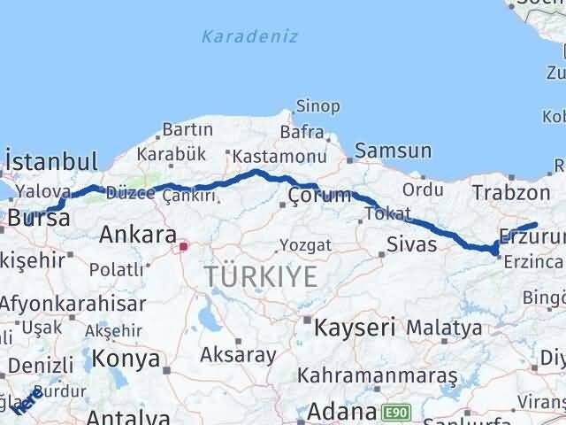 Bursa Yenişehir Bayburt Arası Kaç Km - Yol Haritası