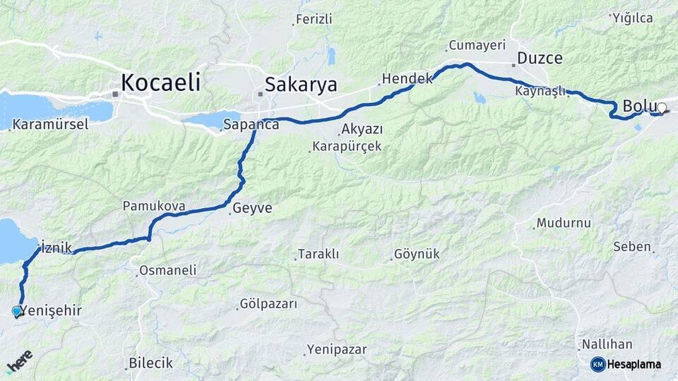 Bursa Yenişehir Bolu Arası Kaç Km - Yol Haritası