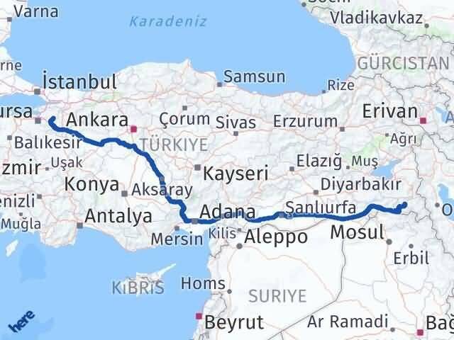 Bursa Yenişehir Hakkari Arası Kaç Km - Yol Haritası