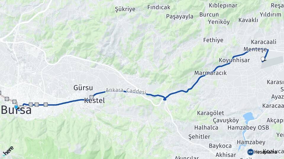 Bursa Yenişehir Havalimanı Arası Kaç Km - Yol Haritası
