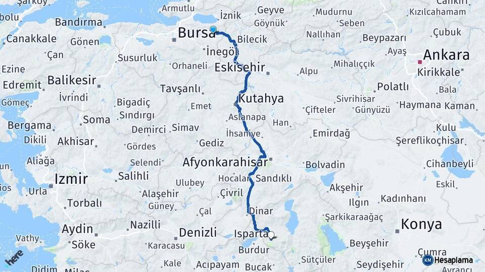 Bursa Yenişehir Isparta Arası Kaç Km - Yol Haritası