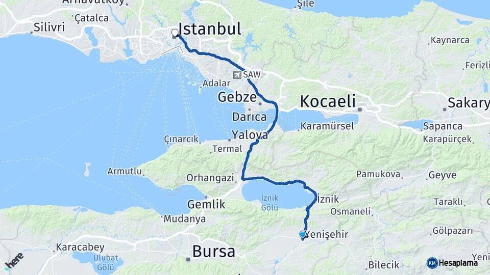 Bursa Yenişehir İstanbul Arası Kaç Km - Yol Haritası