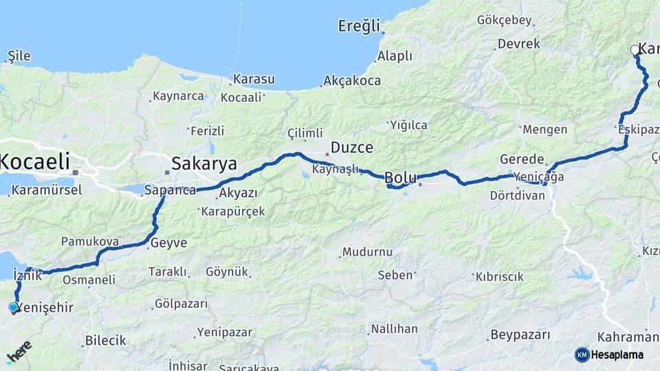 Bursa Yenişehir Karabük Arası Kaç Km - Yol Haritası