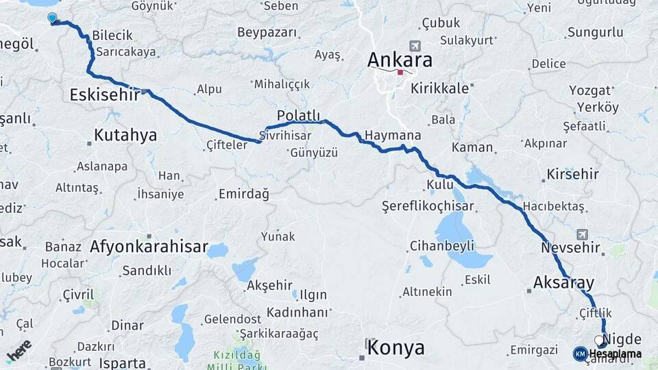 Bursa Yenişehir Niğde Arası Kaç Km - Yol Haritası
