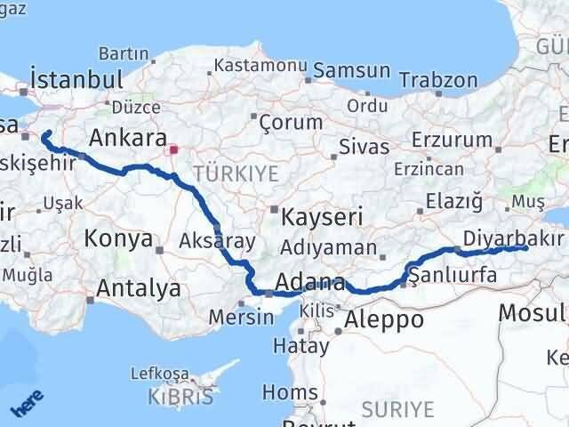 Bursa Yenişehir Siirt Arası Kaç Km - Yol Haritası