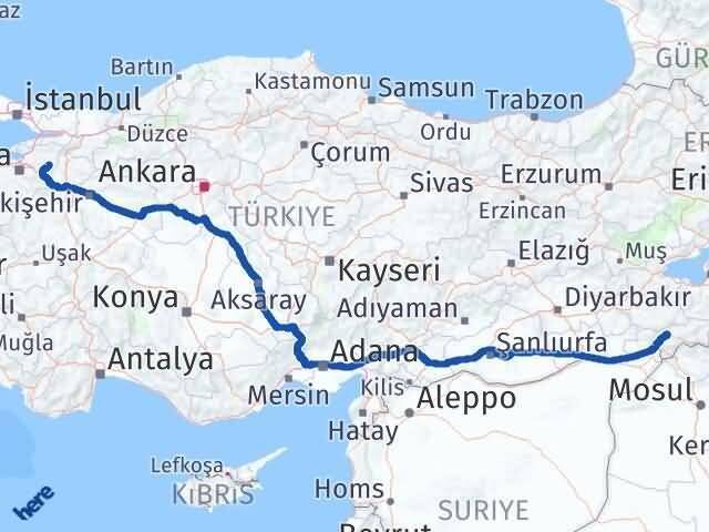 Bursa Yenişehir Şırnak Arası Kaç Km - Yol Haritası