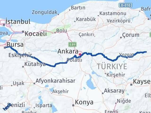 Bursa Yeşilyurt Tokat Arası Kaç Km - Yol Haritası