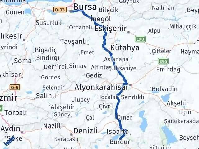 Bursa Yıldırım Burdur Arası Kaç Km - Yol Haritası