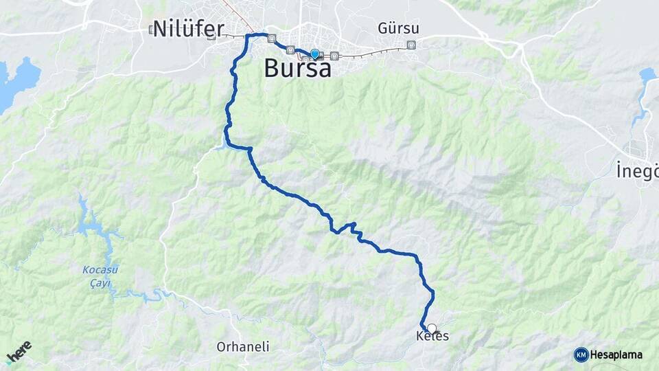 Bursa Yıldırım Keles Arası Kaç Km - Yol Haritası