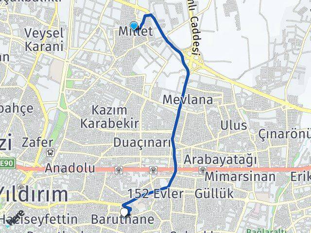 Millet Baruthane Arası Kaç Km - Yol Tarifi