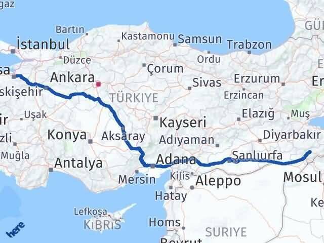 Bursa Yıldırım Şırnak Arası Kaç Km - Yol Haritası