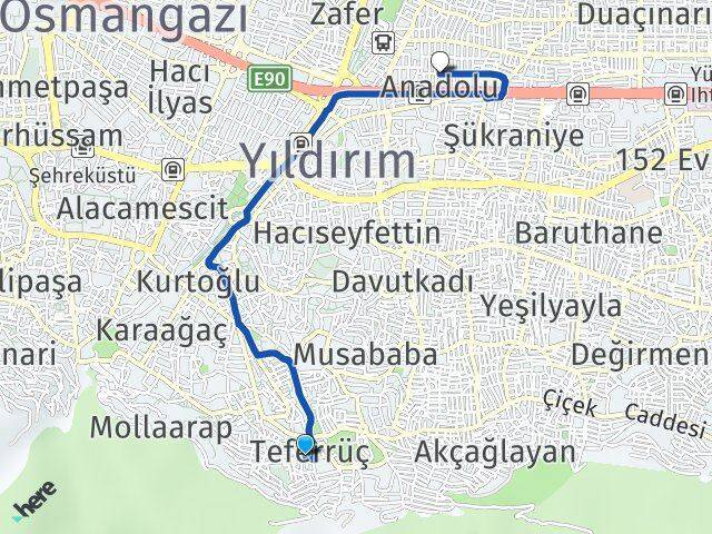 Teferrüç Anadolu Arası Kaç Km - Yol Tarifi