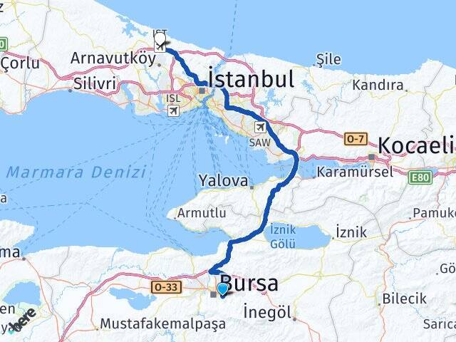 Yeşilyayla İstanbul Havalimanı Arası Kaç Km - Yol Tarifi