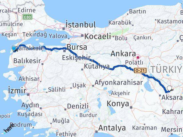 Çanakkale Acıgöl Nevşehir Arası Kaç Km - Yol Haritası
