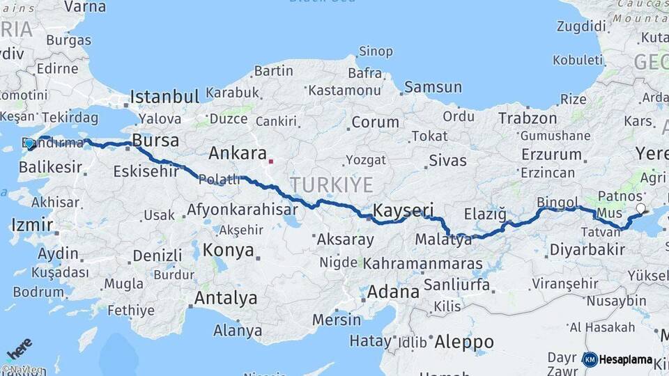 Çanakkale Adilcevaz Bitlis Arası Kaç Km - Yol Haritası